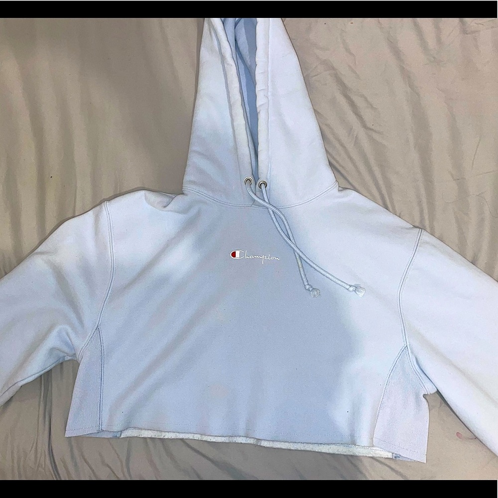 Champion baby blue cropped hoodie
